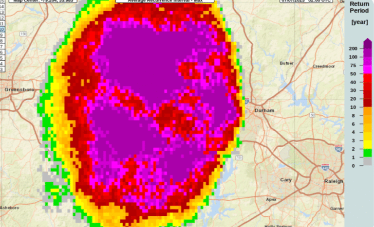Remnants of Chantal Trigger 1,000-Year Rainfall Event Across Parts of North Carolina